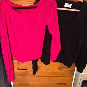 Old Navy Women's Bright Pink and Black Sweater Duo